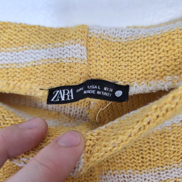 Zara Striped Yellow & White High Waisted Knit Wide Leg Rustic Pants Size Medium - Picture 6 of 7